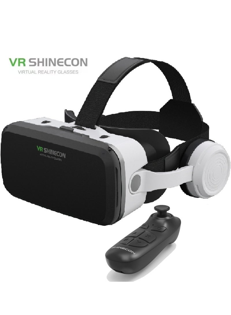 VR SHINECON Classic VR Goggles BluetoothHeadset VR SHINECON 3D Virtual Reality Glasses + Controller for TV, Movies & Video Games Compatible with iOS & Android Within 5.5-7.2inch Screen Phone Eye Protected Soft & Comfortable Adjustable Distance IMAX Giant Screen/Optical Lenses/Panoramic Roaming/ Immersive Games - Image 1